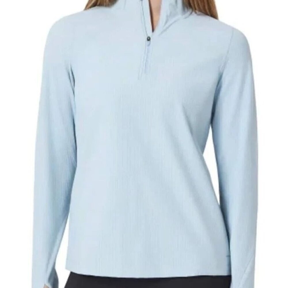 NWOT Mondetta Women's Size L Light Blue 1/4 Zip Long Sleeve Performance Rib Top